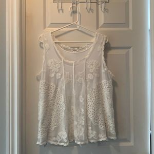 tribal jeans white sleeveless embroidered top
